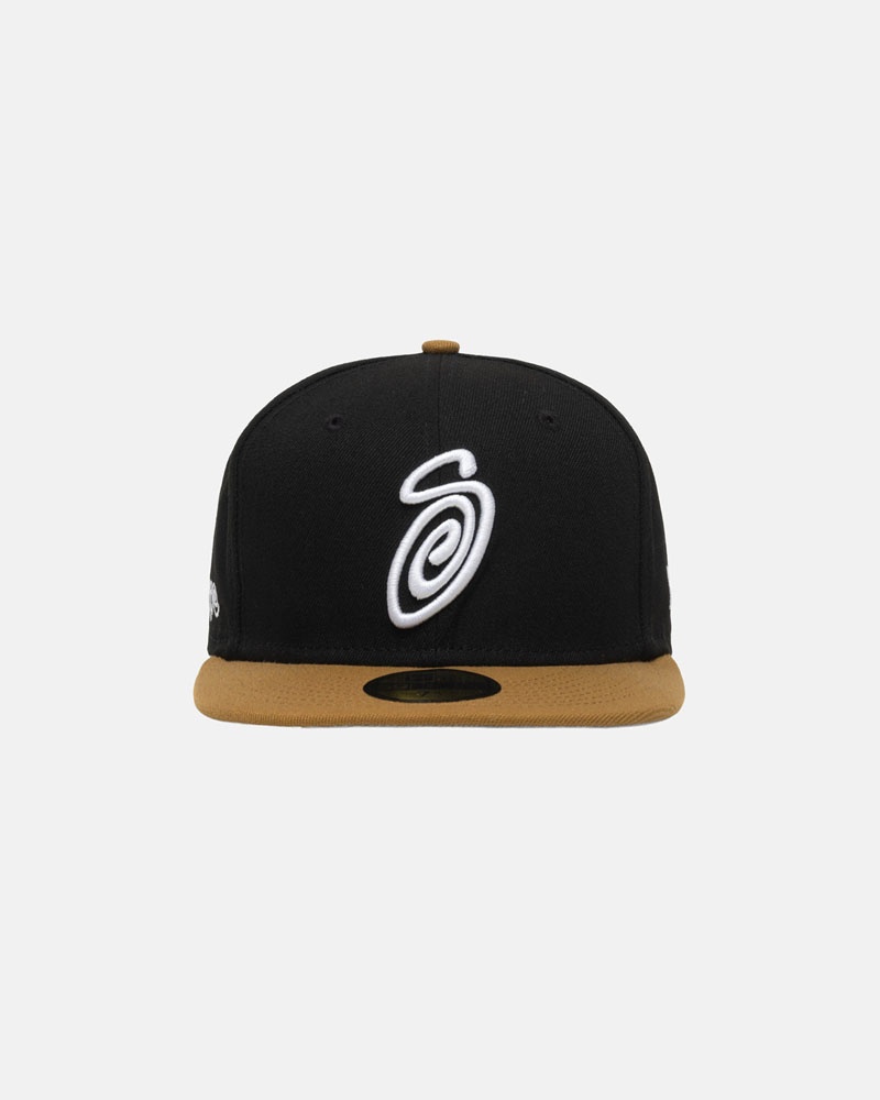 Black Gold Stüssy New Era 59Fifty Curly S Cap | UAE CNM784513