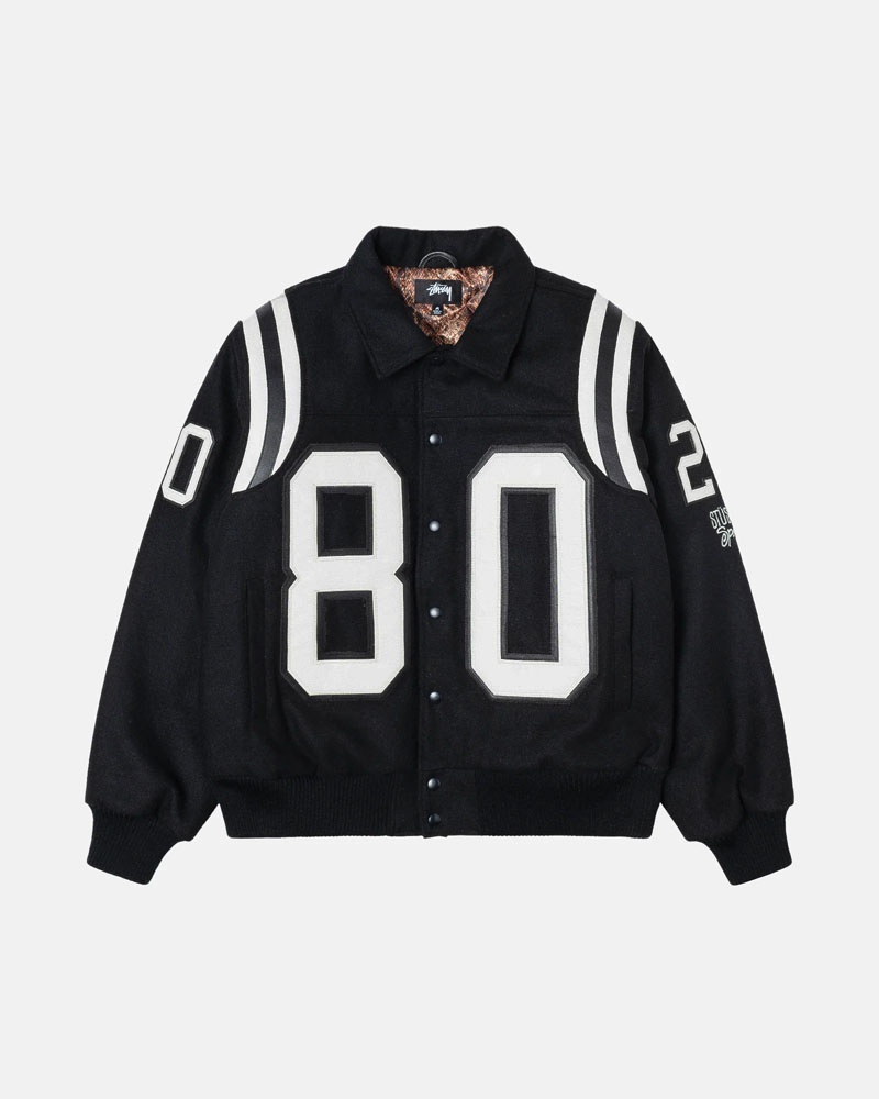 Black Stüssy 80 Wool Varsity Jacket | UAE WQZ729836