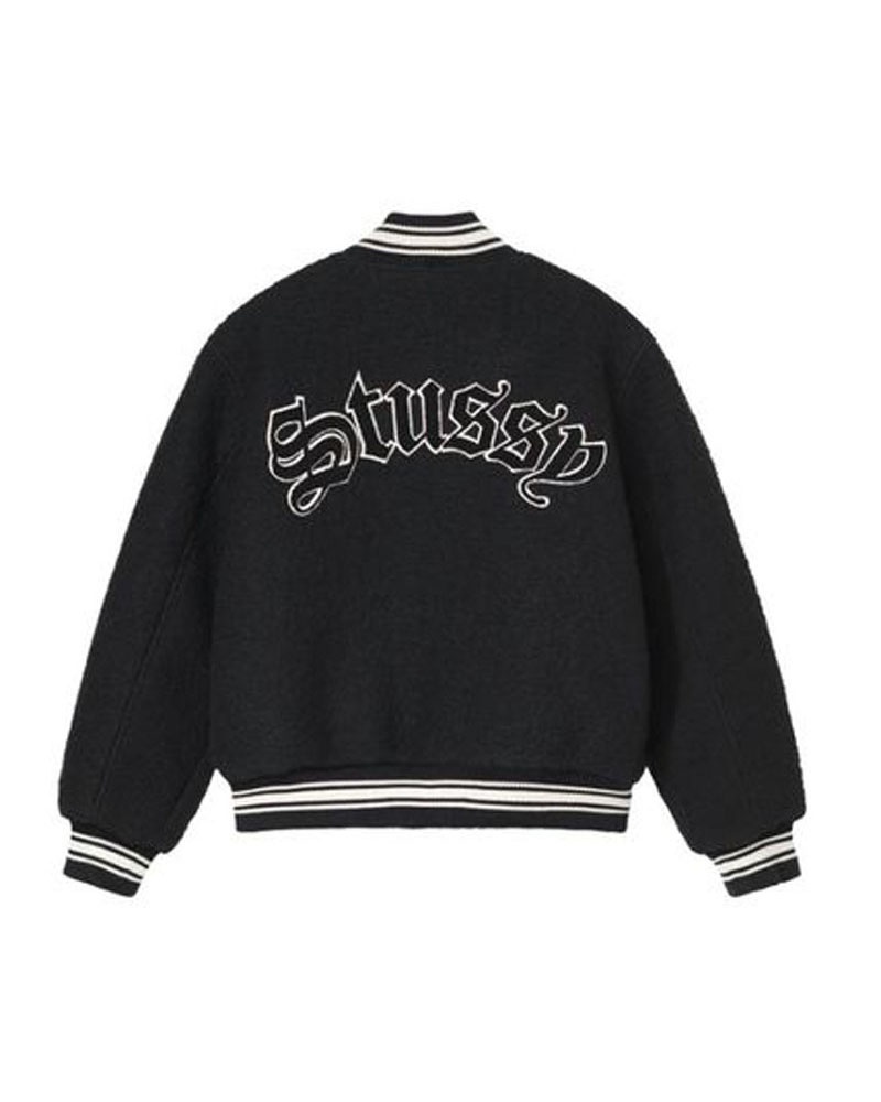 Black Stüssy Aesthetic Varsity Jacket | UAE VPR280391