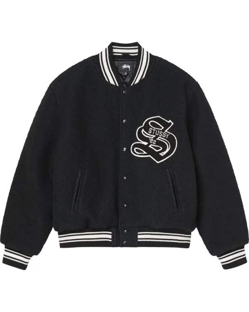 Black Stüssy Aesthetic Varsity Jacket | UAE VPR280391