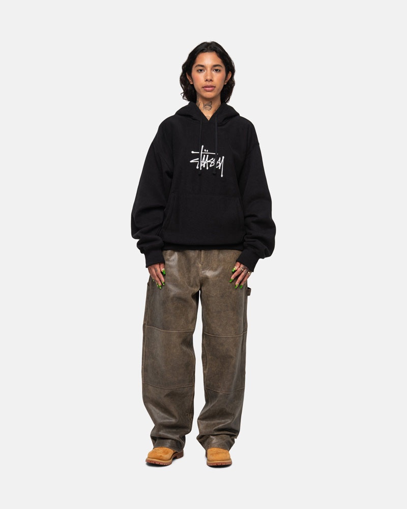 Black Stüssy Basic Applique Hoodie | UAE ZPT351246