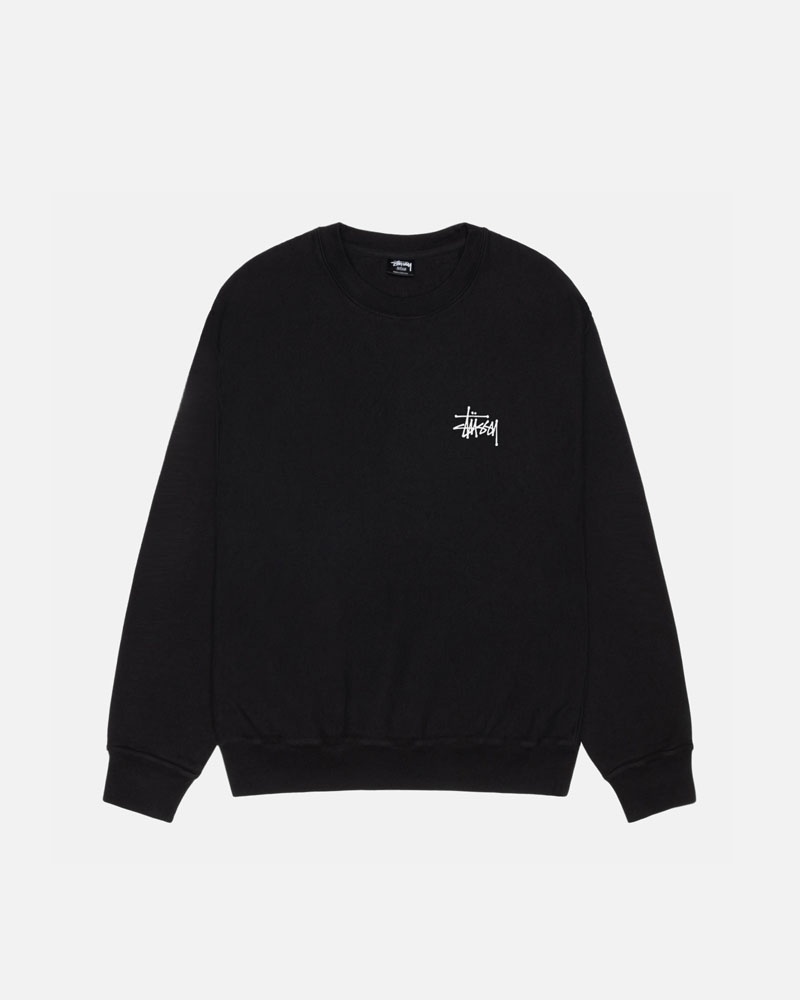 Black Stüssy Basic Crew Pigment Dyed Sweatshirt | UAE FLB806925