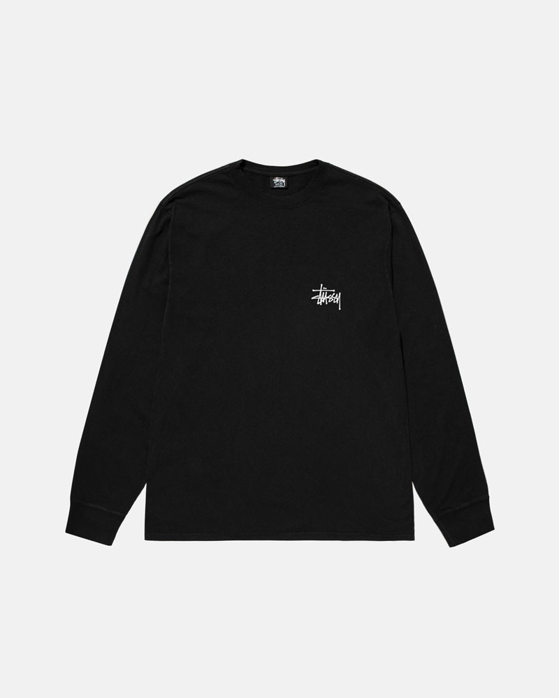 Black Stüssy Basic LS Pigment Dyed T-Shirt | UAE FIZ564813