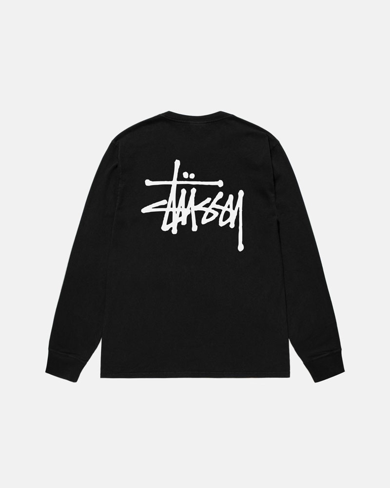 Black Stüssy Basic LS Pigment Dyed T-Shirt | UAE FIZ564813