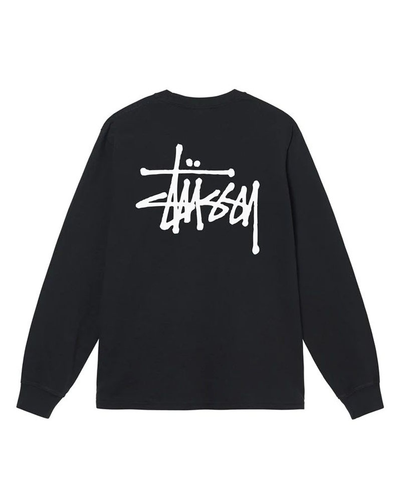 Black Stüssy Basic Pigment Dyed LS T-Shirt | UAE PGK318597