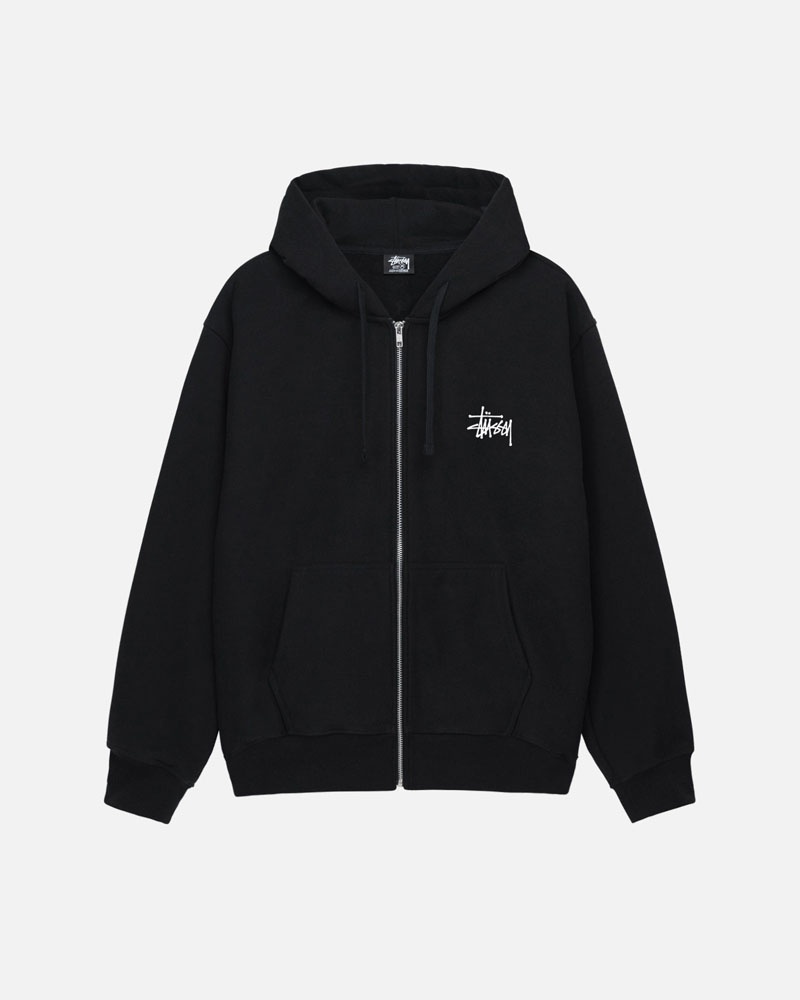 Black Stüssy Basic Zip Hoodie | UAE GUK014936