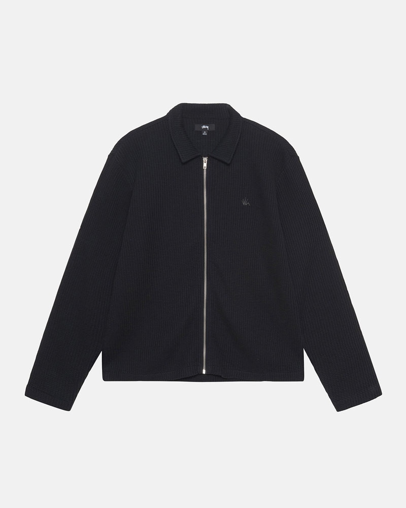 Black Stüssy Big Thermal Zip Shirts | UAE AUY648901