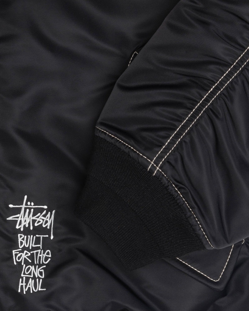 Black Stüssy Built Reversible Bomber Jacket | UAE NJT246180