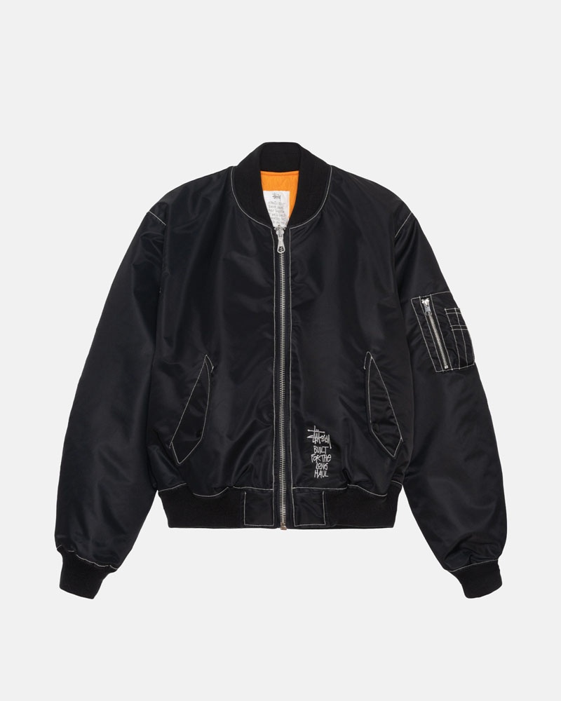 Black Stüssy Built Reversible Bomber Jacket | UAE NJT246180