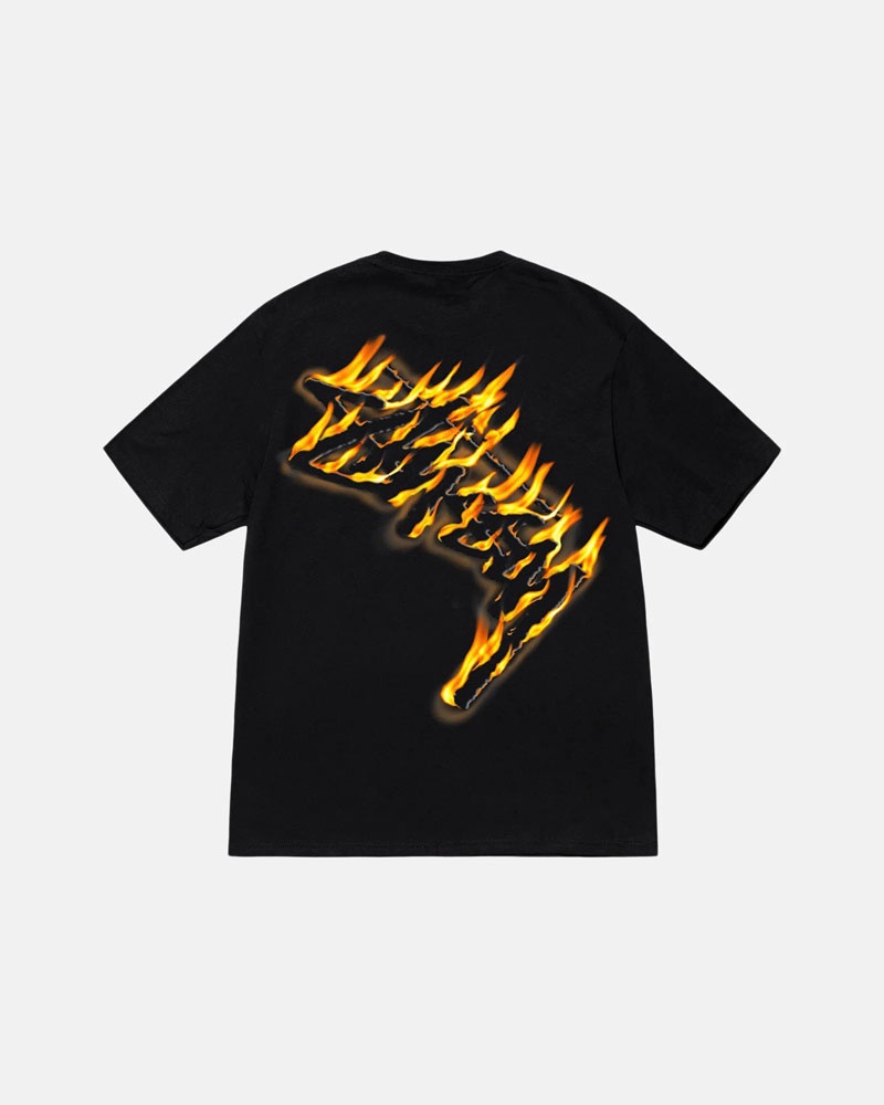 Black Stüssy Burning Stock T-Shirt | UAE ECF089617