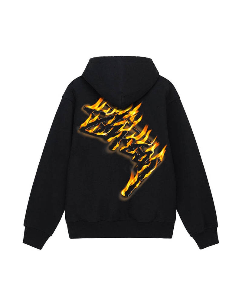 Black Stüssy Burning Stock Zip Hoodie | UAE QFV678024