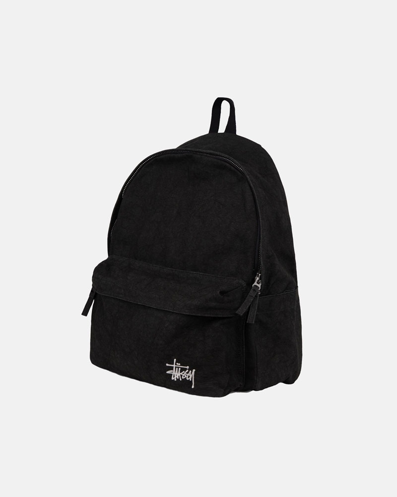 Black Stüssy Canvas Backpack | UAE PQE682135