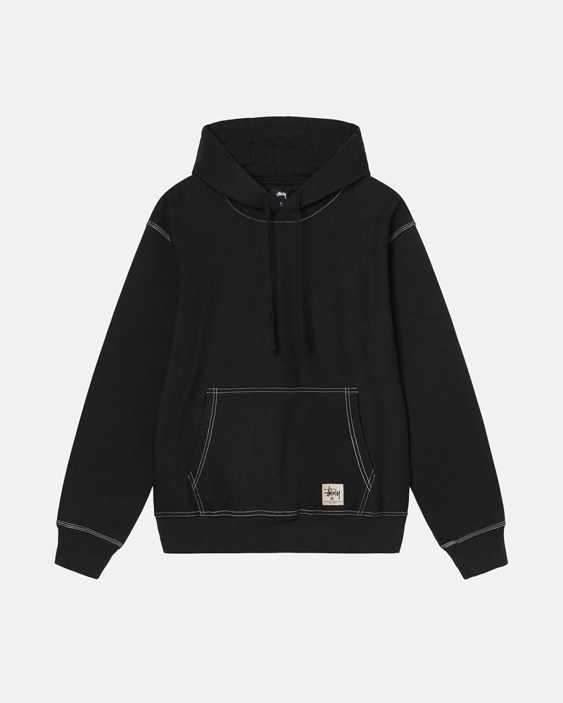 Black Stüssy Contrast Stitch Label Hoodie | UAE VFJ253176