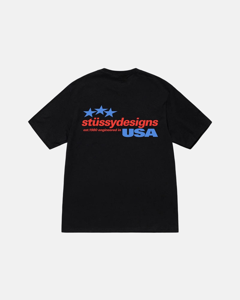 Black Stüssy Designs Usa T-Shirt | UAE TVB068274