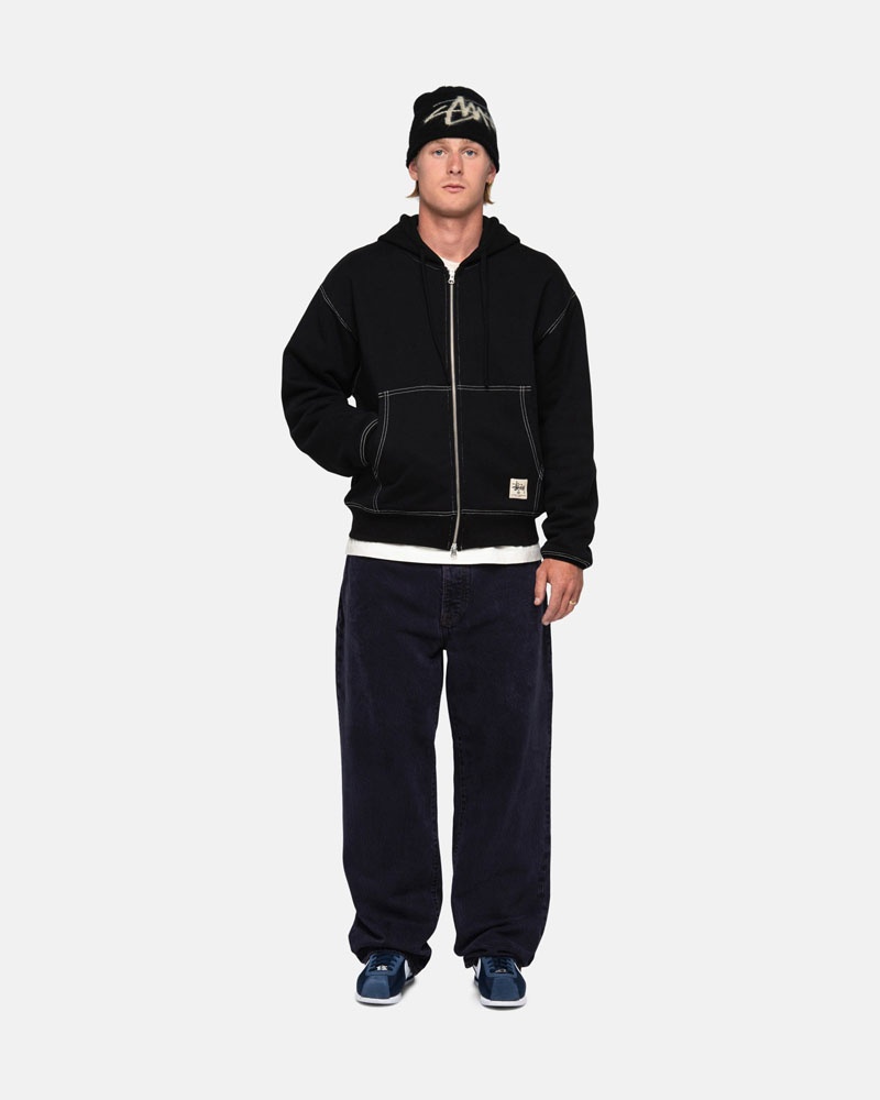 Black Stüssy Double Face Label Zip Hoodie | UAE MHA694157