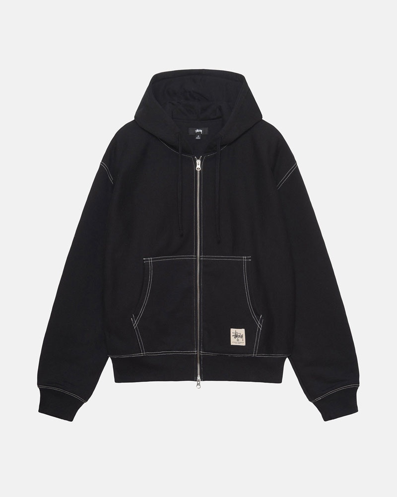 Black Stüssy Double Face Label Zip Hoodie | UAE MHA694157