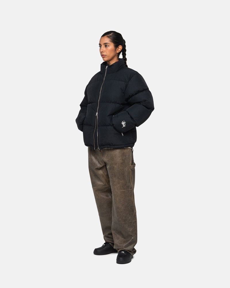 Black Stüssy Down Puffer Nylon Jacket | UAE BMZ975420