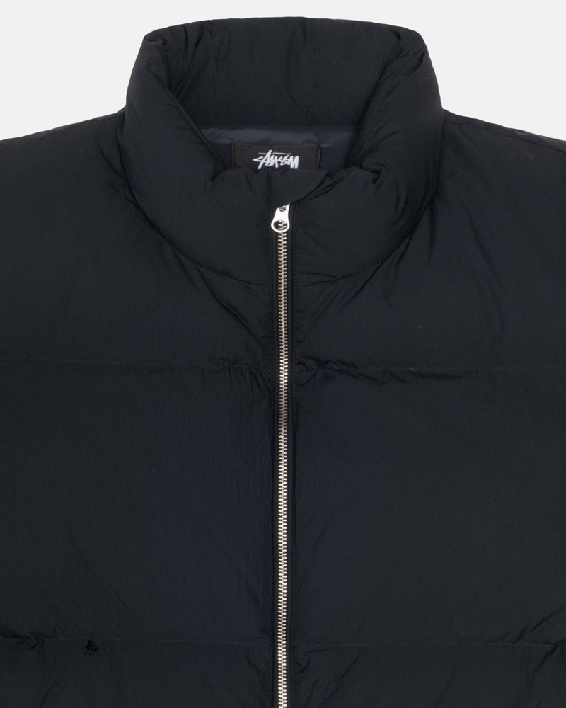 Black Stüssy Down Puffer Nylon Jacket | UAE BMZ975420