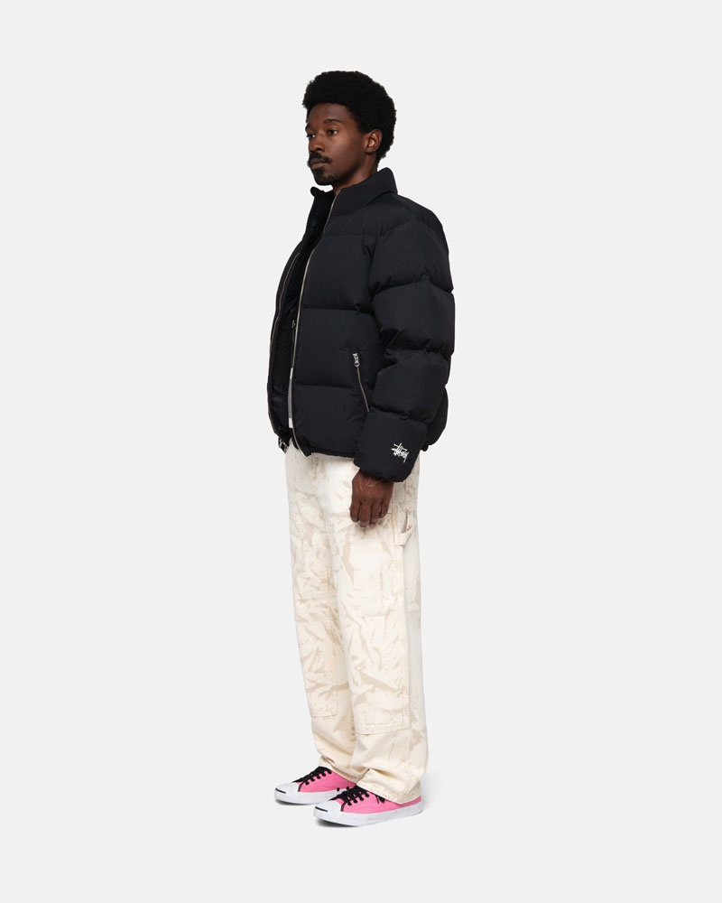 Black Stüssy Down Puffer Nylon Jacket | UAE BMZ975420