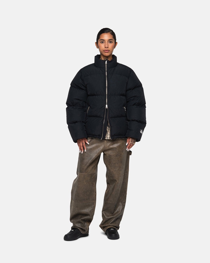 Black Stüssy Down Puffer Nylon Jacket | UAE BMZ975420