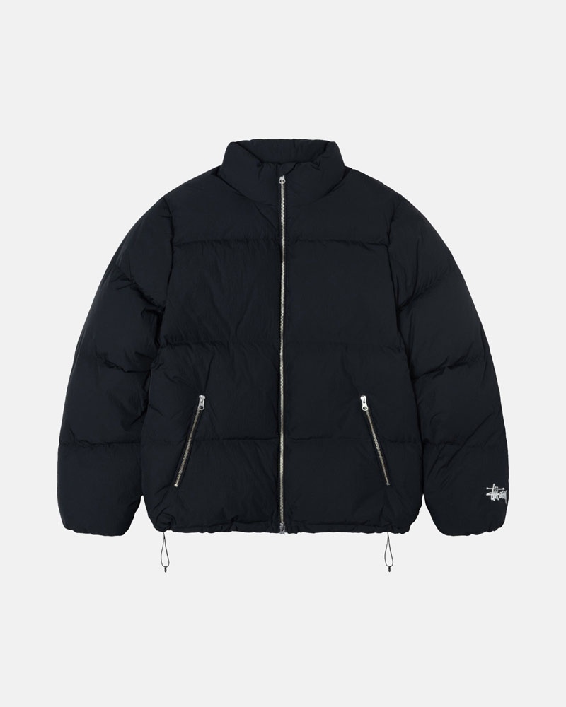 Black Stüssy Down Puffer Nylon Jacket | UAE BMZ975420