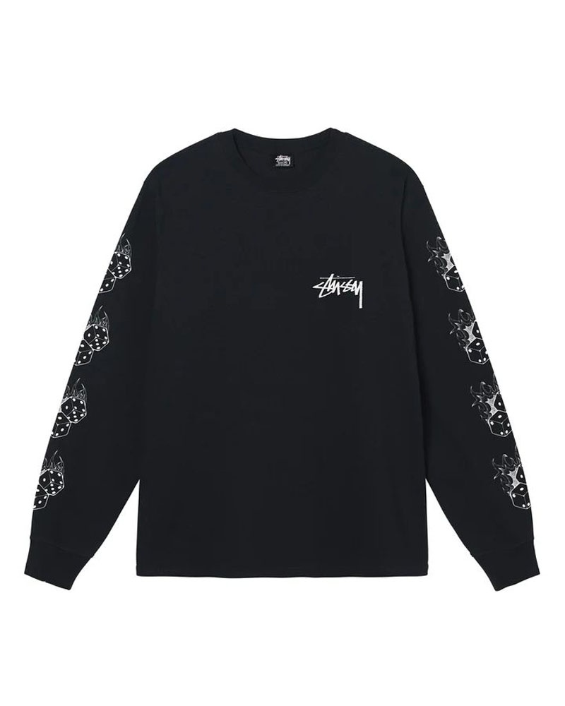 Black Stüssy Fire Dice LS T-Shirt | UAE DGP453891