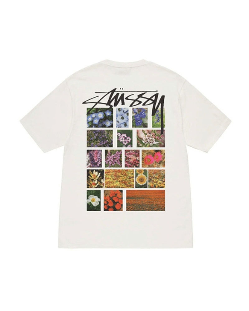 Black Stüssy Flower Grid Pigment Dyed T-Shirt | UAE KHS340782