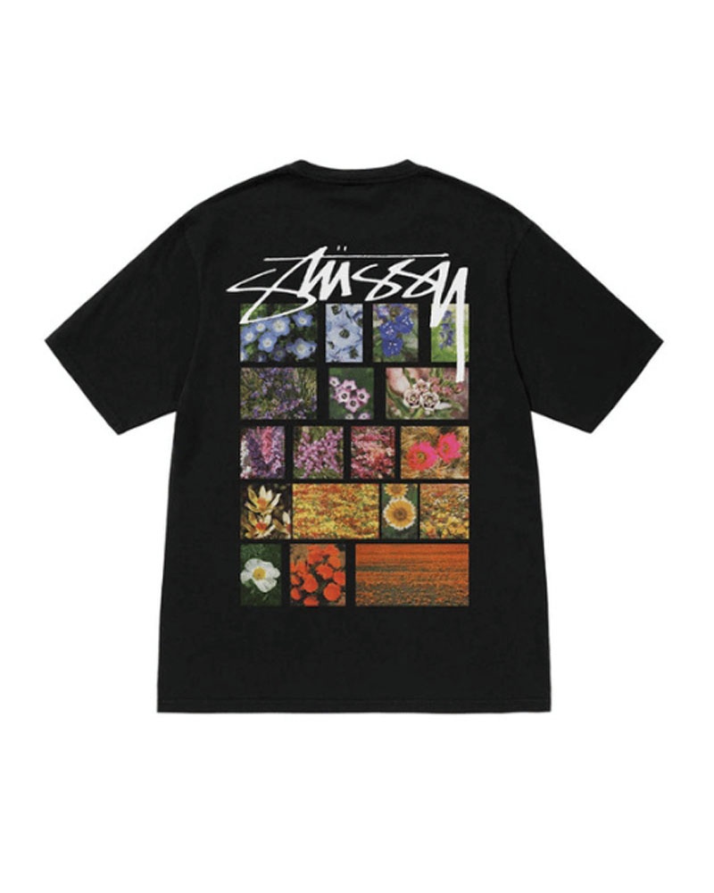 Black Stüssy Flower Grid Pigment Dyed T-Shirt | UAE KHS340782