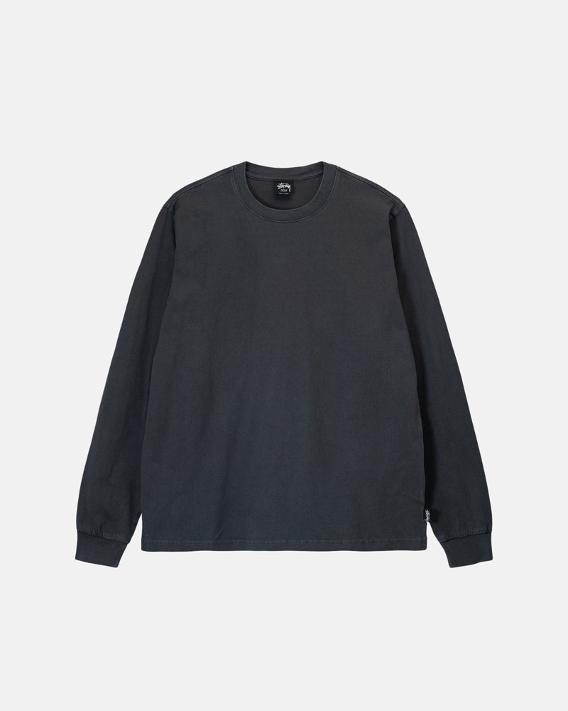 Black Stüssy Heavyweight Pigment Dyed LS Crew T-Shirt | UAE BJC486170