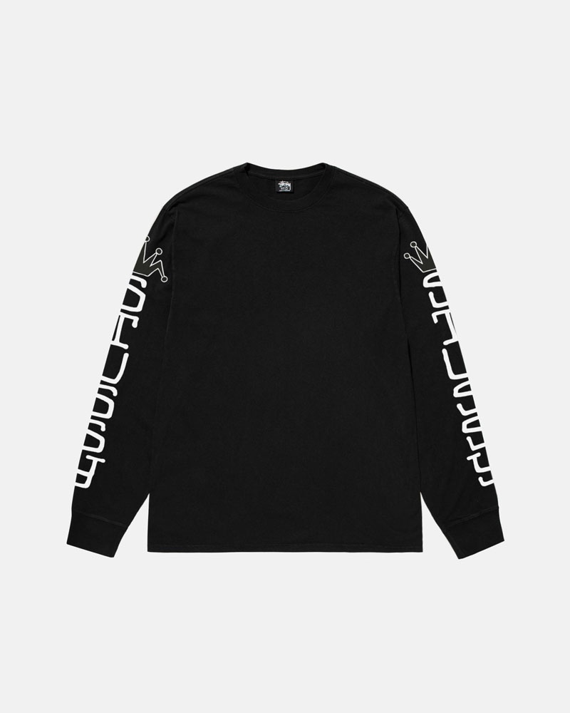 Black Stüssy Jumbo LS Pigment Dyed T-Shirt | UAE XTY380974