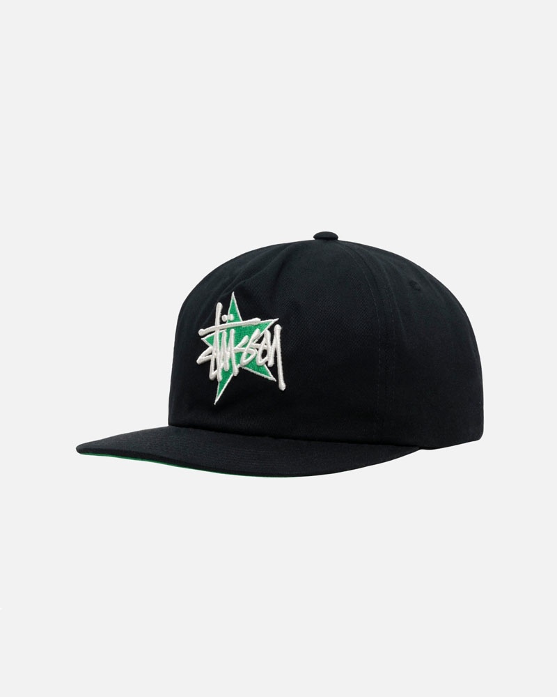 Black Stüssy Mid-Depth Basic Star Strapback Cap | UAE FUC934608