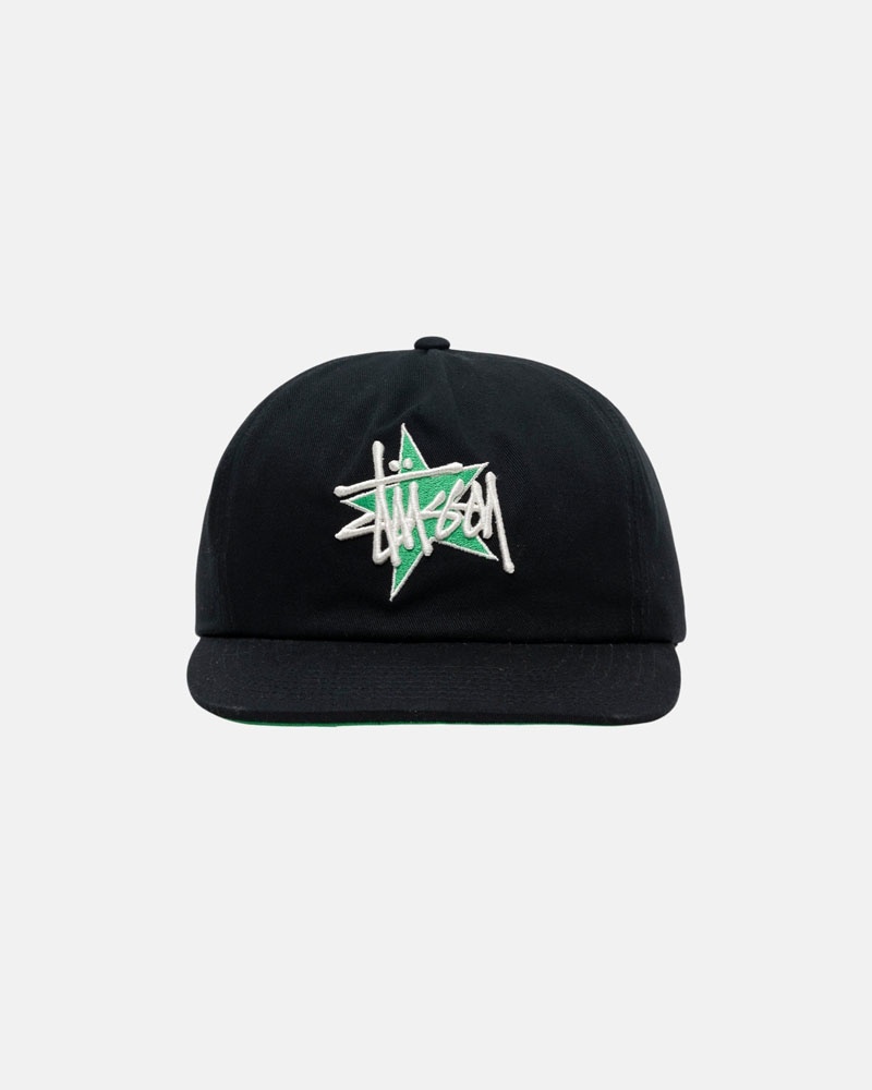 Black Stüssy Mid-Depth Basic Star Strapback Cap | UAE FUC934608