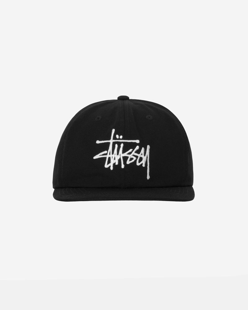 Black Stüssy Mid-Depth Basic Strapback Cap | UAE SMY295341