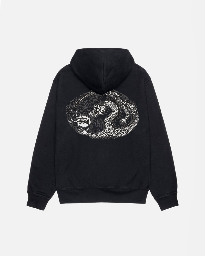 Black Stüssy Mosaic Dragon Pigment Dyed Hoodie | UAE UKW517928