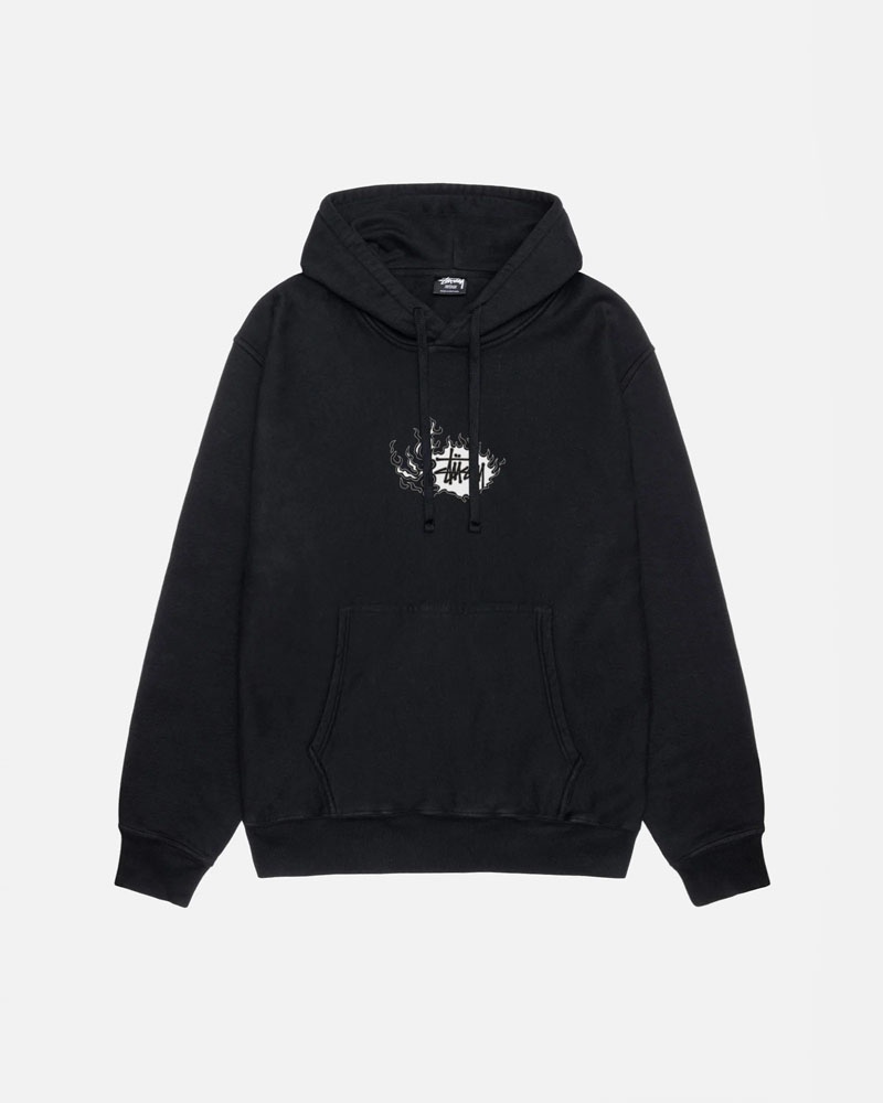 Black Stüssy Mosaic Dragon Pigment Dyed Hoodie | UAE CNH176548