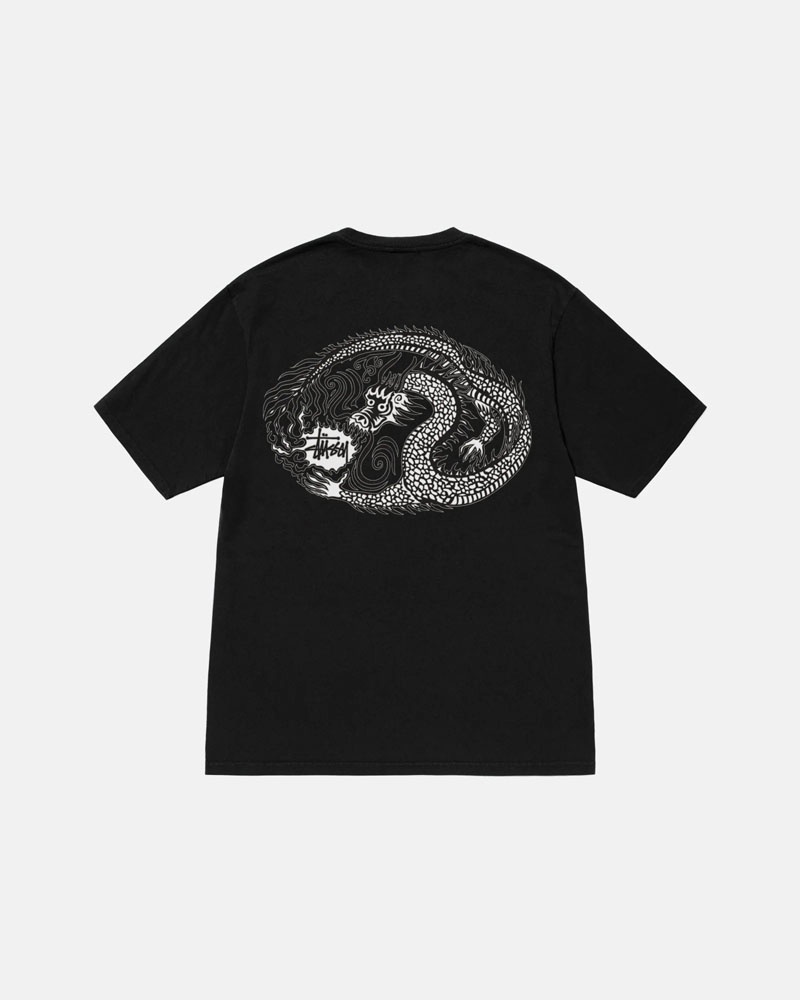 Black Stüssy Mosaic Dragon Pigment Dyed T-Shirt | UAE TEN453960