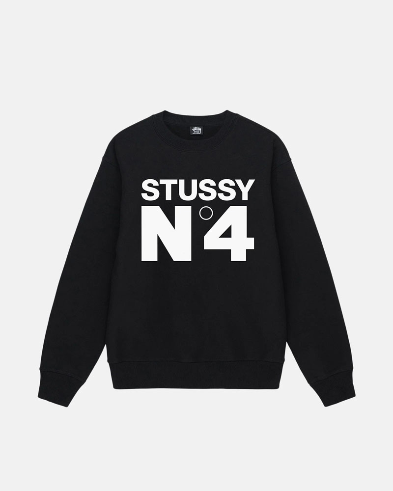 Black Stüssy No.4 Crew Sweatshirt | UAE OQM109835