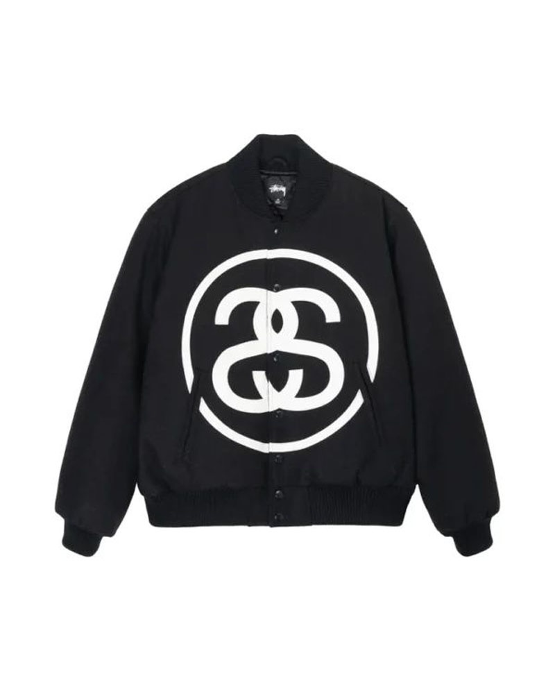 Black Stüssy SS-Link Varsity Jacket | UAE FZX753410