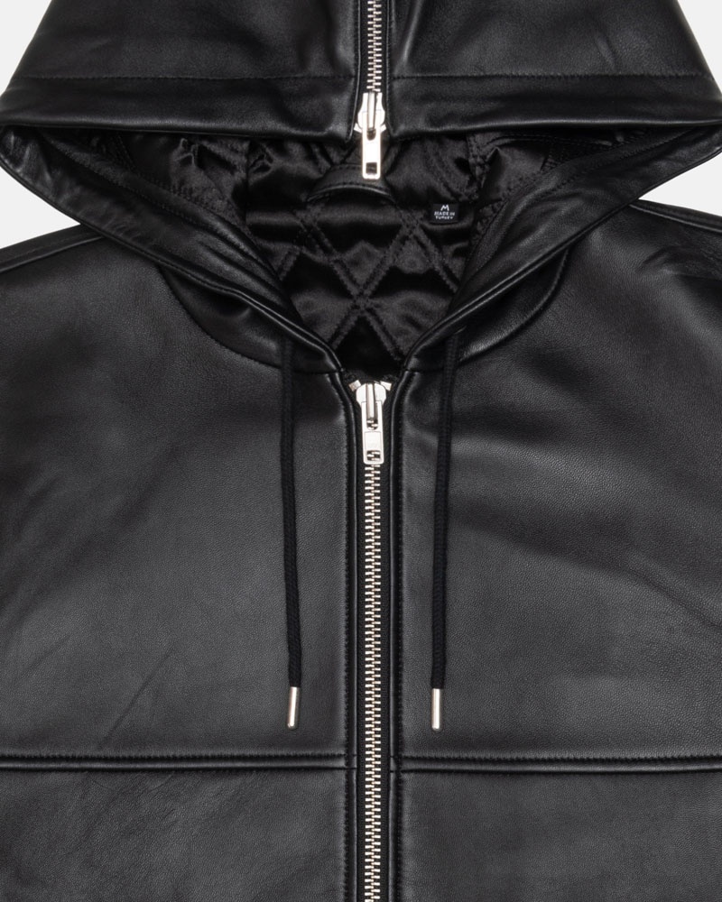 Black Stüssy SS Link Leather Bomber Jacket | UAE KCR076239