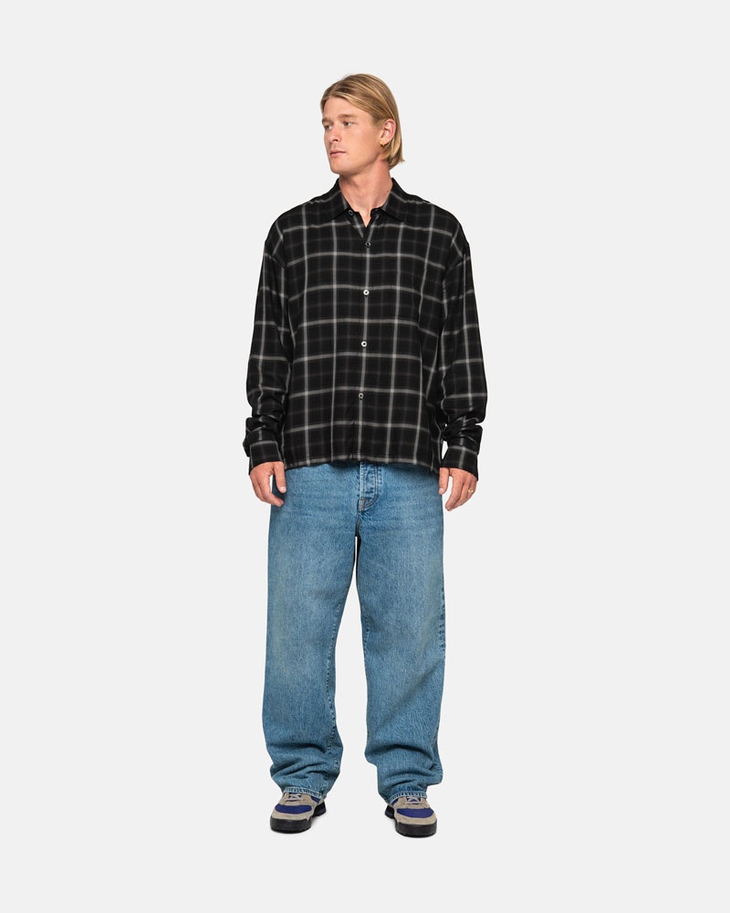 Black Stüssy Shadow Plaid Rayon Shirts | UAE ZEX045972