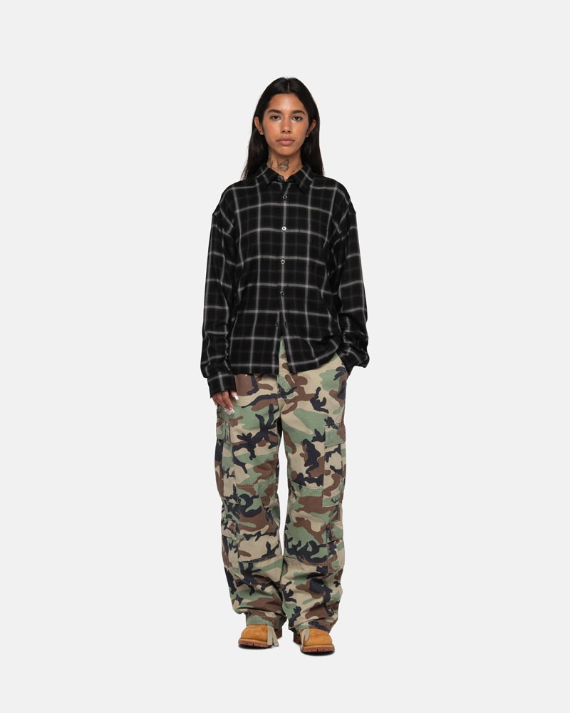 Black Stüssy Shadow Plaid Rayon Shirts | UAE ZEX045972