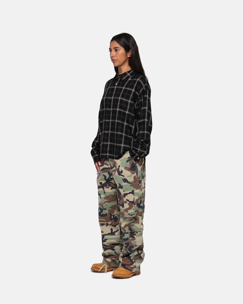 Black Stüssy Shadow Plaid Rayon Shirts | UAE ZEX045972