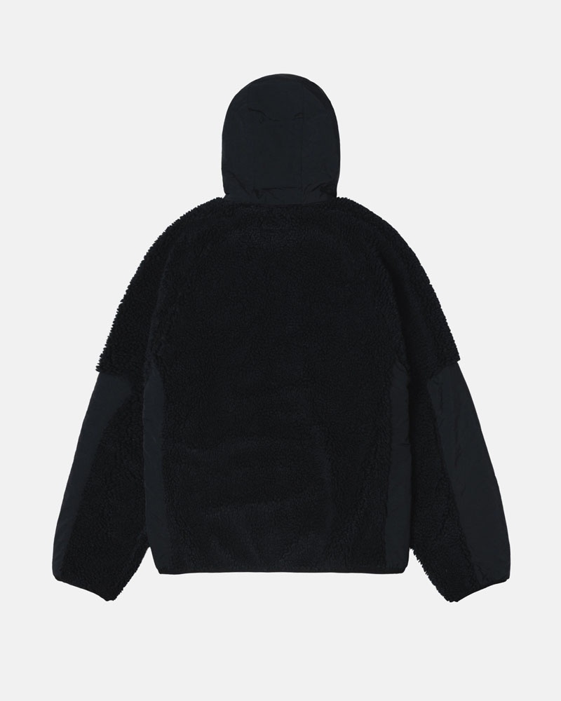 Black Stüssy Sherpa Paneled Hooded Jacket | UAE VRE709651