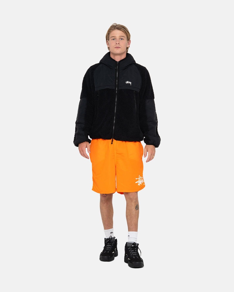 Black Stüssy Sherpa Paneled Hooded Jacket | UAE VRE709651