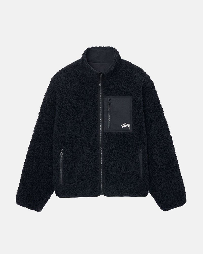 Black Stüssy Sherpa Reversible Jacket | UAE SVC592674