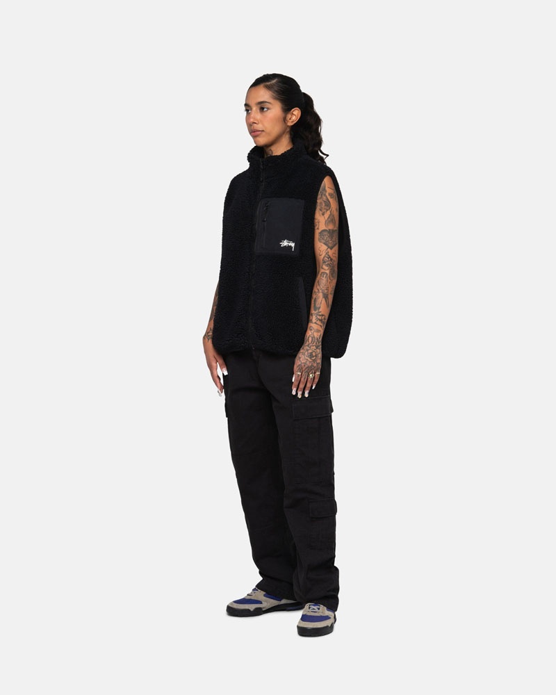 Black Stüssy Sherpa Reversible Vest | UAE GEP935784