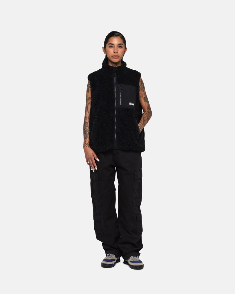 Black Stüssy Sherpa Reversible Vest | UAE GEP935784