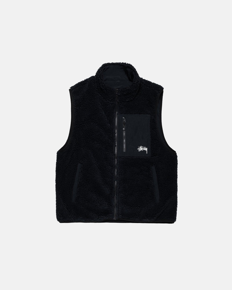 Black Stüssy Sherpa Reversible Vest | UAE GEP935784