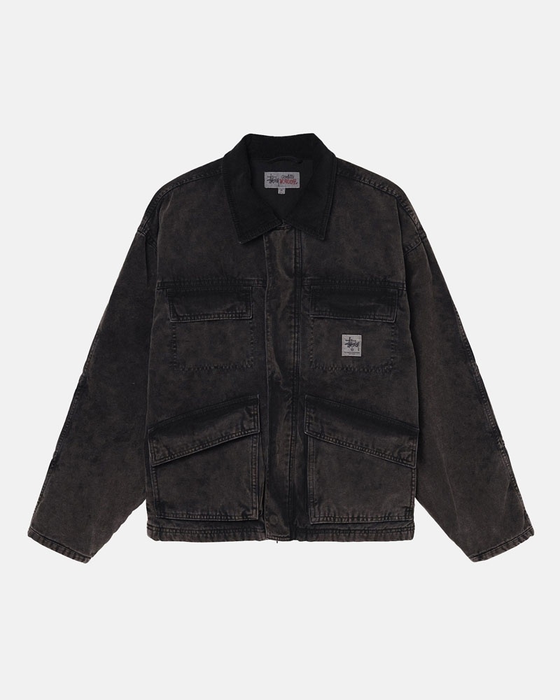 Black Stüssy Shop Washed Canvas Jacket | UAE LCW631485