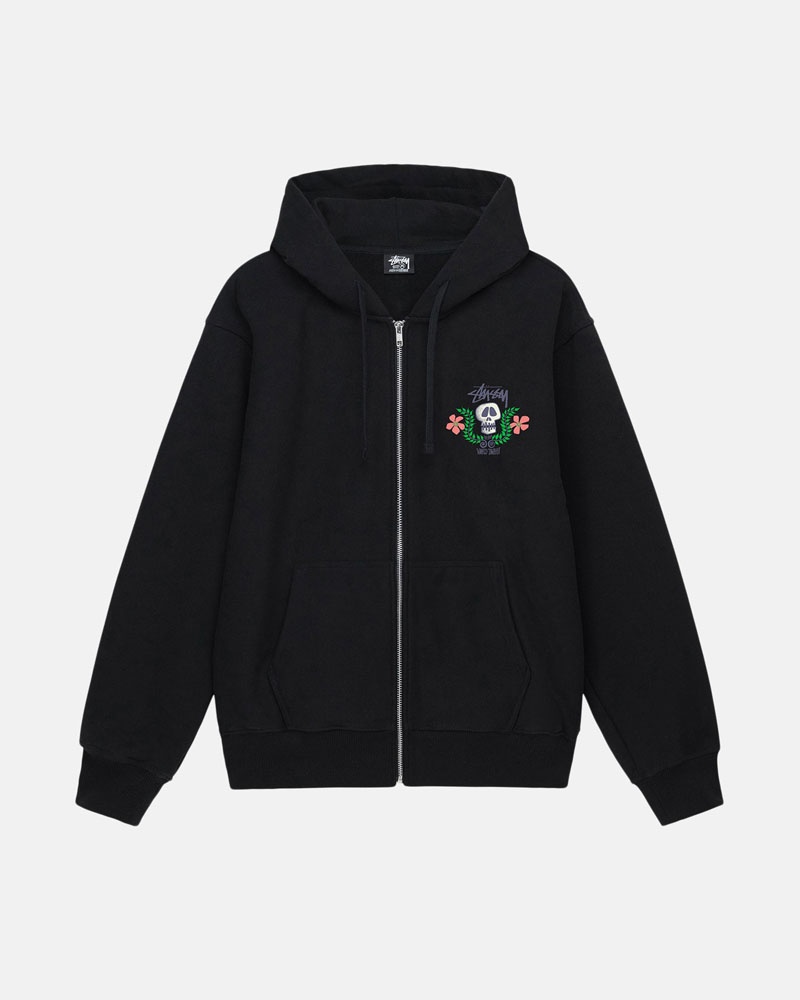 Black Stüssy Skull Crest Zip Hoodie | UAE TAF708159